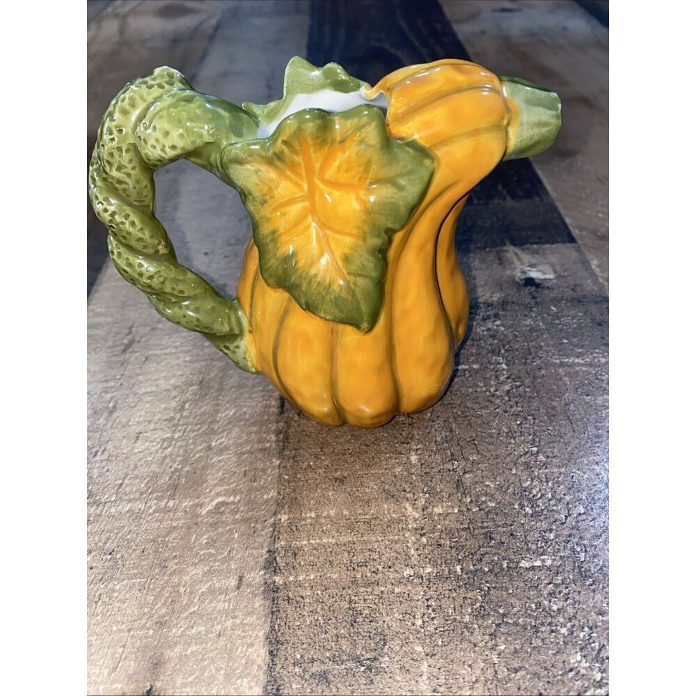 Autumn Fall Orange Pumpkin Gourd Leaves Sugar Bowl and Creamer Set thanksgiving - Picture 4 of 11